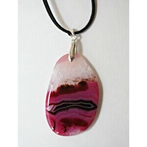 Druzy Geode Agate Pendant Necklace Pink Brown Clear Stone Unique OOAK Jewelry